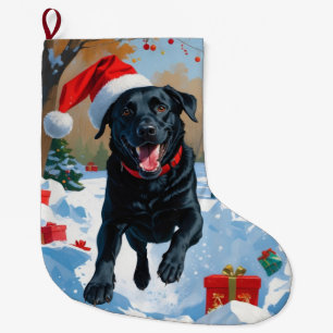 Black Labrador Christmas Festive Snow Scene  Large Christmas Stocking