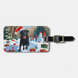 Black Labrador Christmas Festive Snow Scene  Luggage Tag