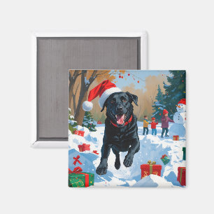 Black Labrador Christmas Festive Snow Scene Magnet