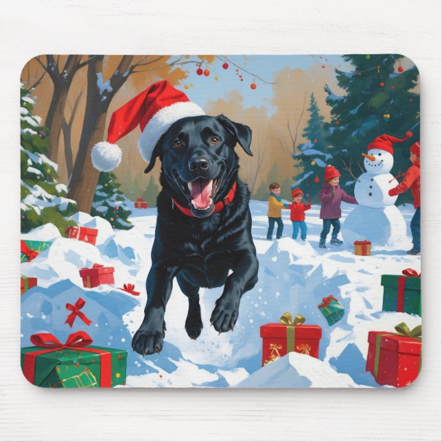 Black Labrador Christmas Festive Snow Scene  Mouse Pad (Front)