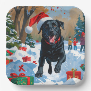 Black Labrador Christmas Festive Snow Scene  Paper Plate