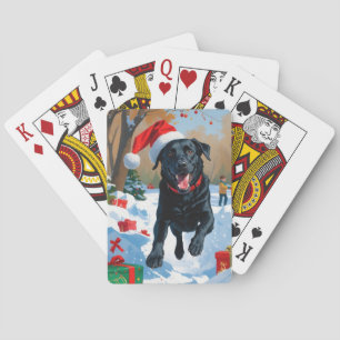 Black Labrador Christmas Festive Snow Scene  Playing Cards