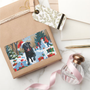Black Labrador Christmas Festive Snow Scene  Rectangular Sticker
