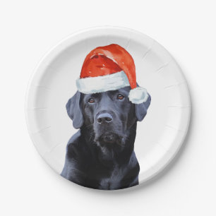 Black Labrador Christmas Holiday Cute Santa Dog Paper Plate