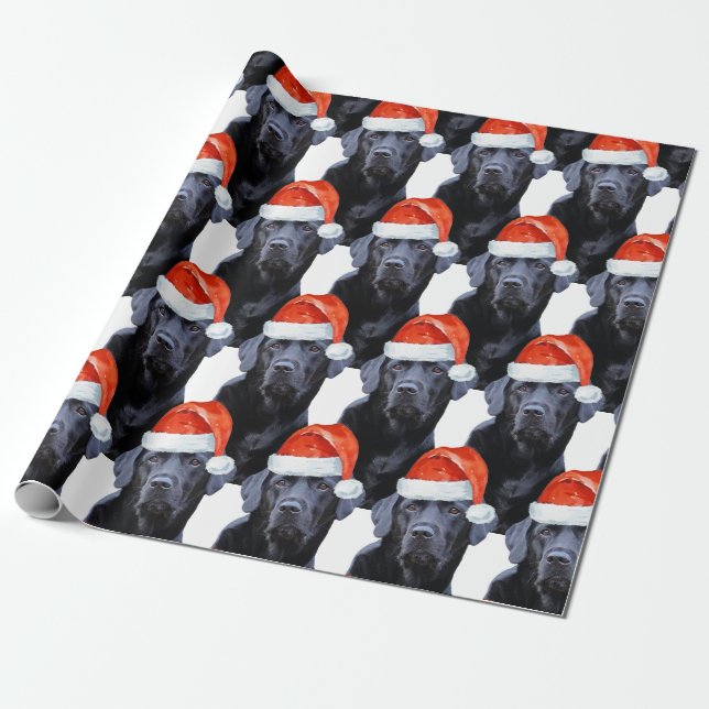 Black Labrador Christmas Holiday Cute Santa Dog Wrapping Paper (Unrolled)