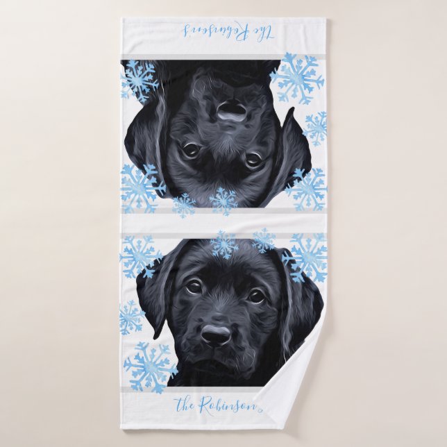 Black Labrador Christmas - Personalised Black Lab Bath Towel (Bath Towel)