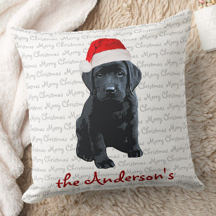 Black Labrador Christmas Puppy Cushion
