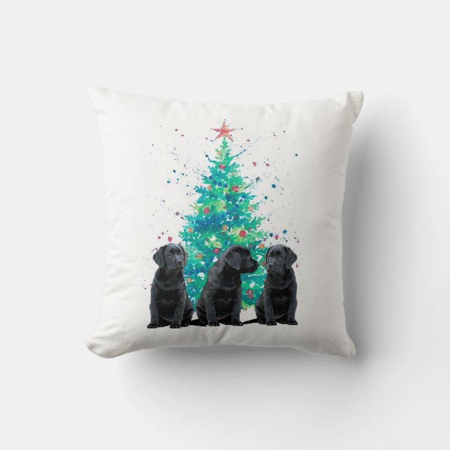 Black Labrador Christmas Puppy Cushion (Front)