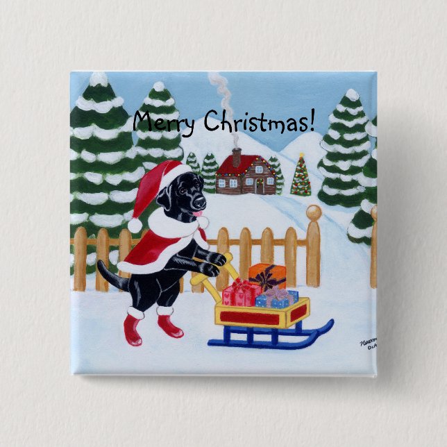 Black Labrador Christmas Santa 15 Cm Square Badge (Front)