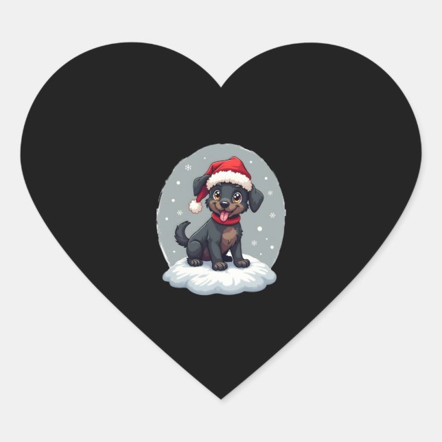 Black Labrador Christmas Santa Hat Xmas Pajama T-S Heart Sticker (Front)