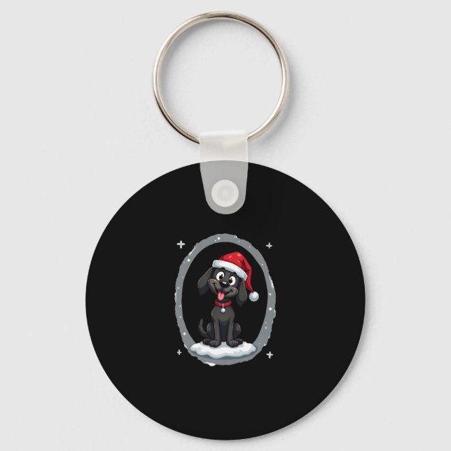 Black Labrador Christmas Santa Hat Xmas Pajama T-S Key Ring (Front)
