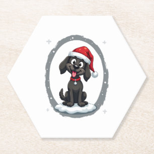 Black Labrador Christmas Santa Hat Xmas Pajama T-S Paper Coaster