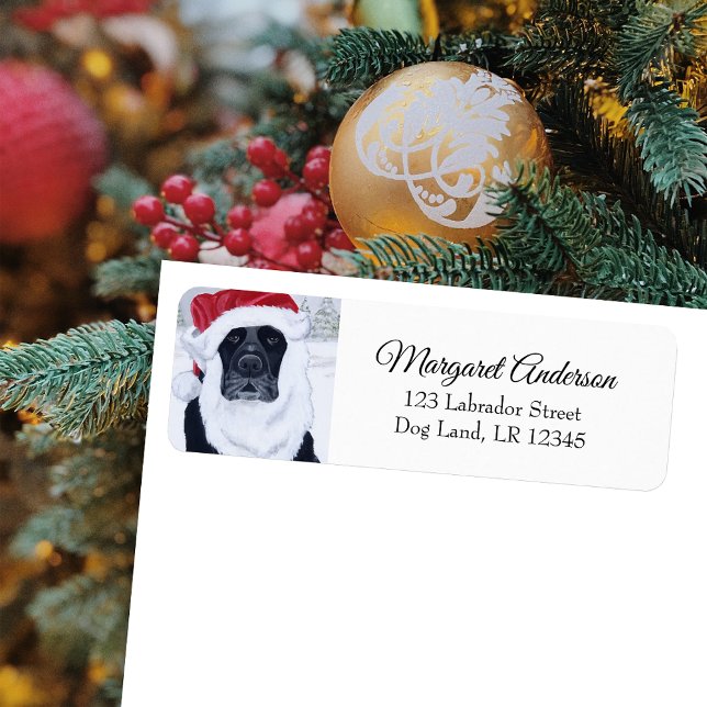 Black Labrador Christmas Snow Return Address (Black Labrador Christmas Snow Design Return Address Labels for Black Labrador Owners.  Santa hat.)