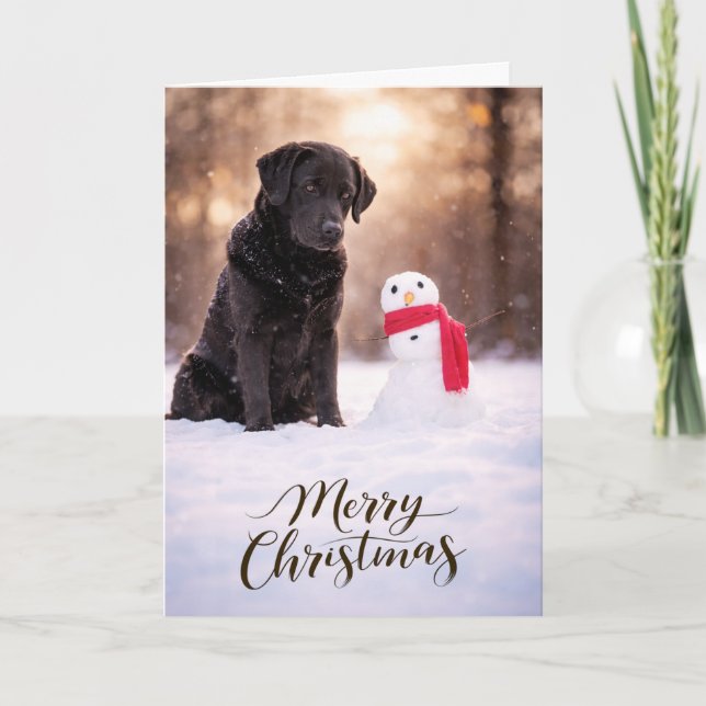 Black Labrador Christmas Snowman Card (Front)