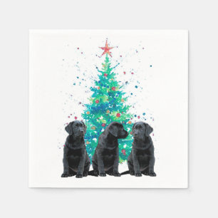 Black Labrador Christmas Tree Cute Dog Puppy Napkin