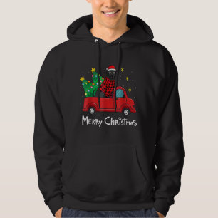 Black Labrador Christmas Truck Tree Red Plaid Dog Hoodie
