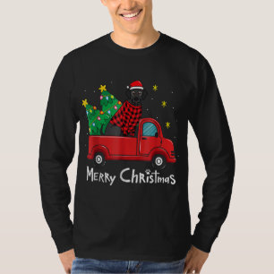 Black Labrador Christmas Truck Tree Red Plaid Dog T-Shirt