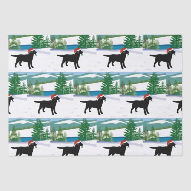 Black Labrador Christmas Winter View Tissue Paper (Front)