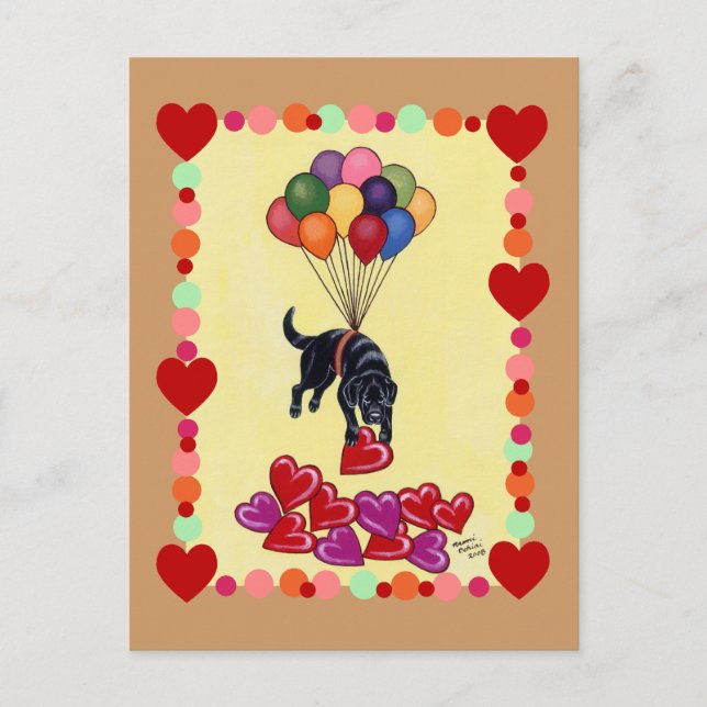 Black Labrador collecting LOVE (framed) Postcard (Front)