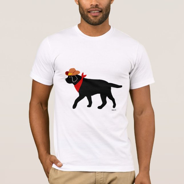 Black Labrador Cowboy Cartoon T-Shirt (Front)