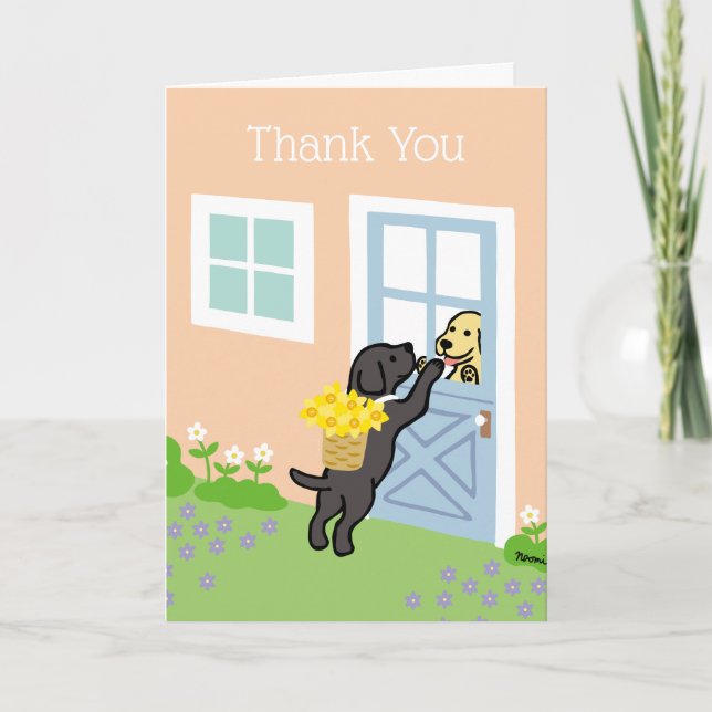 Black Labrador Daffodils Spring Thank you Card (Front)