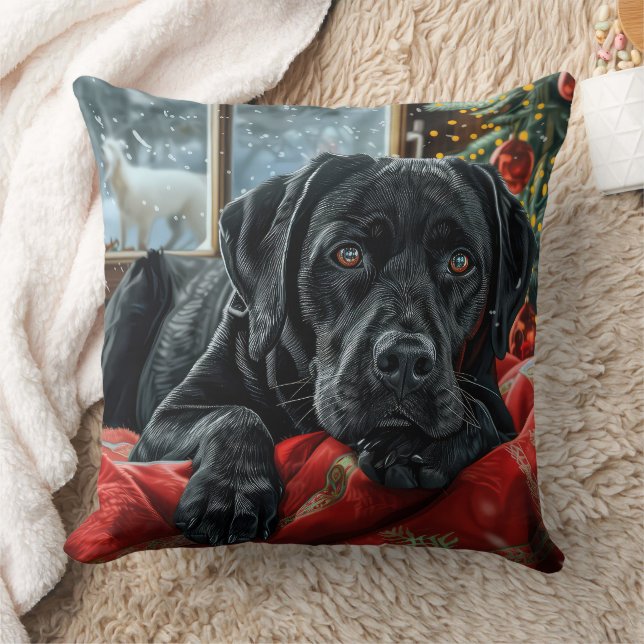 Black Labrador Dog Christmas Festive Cushion (Blanket)