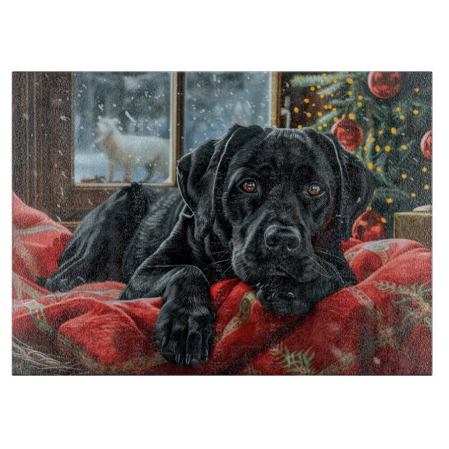 Black Labrador Dog Christmas Festive Cutting Board (Front)