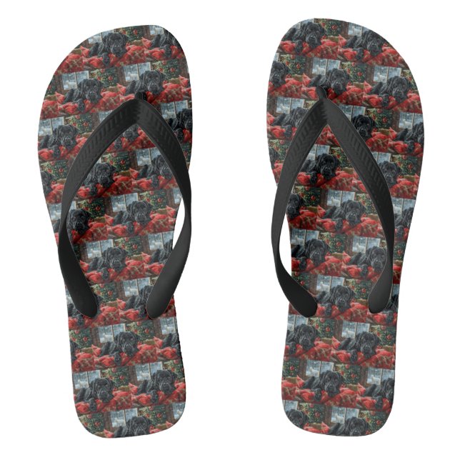 Black Labrador Dog Christmas Festive Jandals (Footbed)