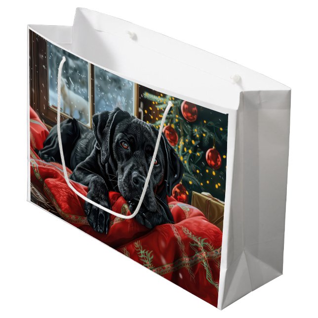 Black Labrador Dog Christmas Festive Large Gift Bag (Front Angled)