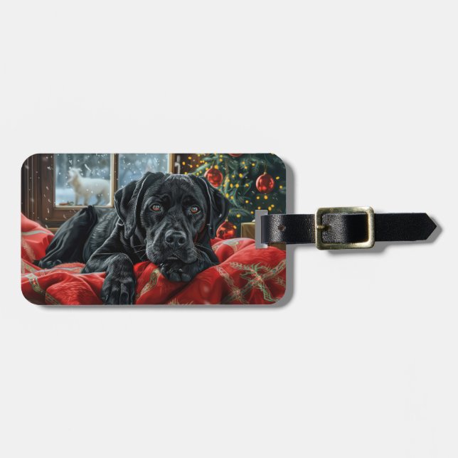 Black Labrador Dog Christmas Festive Luggage Tag (Front Horizontal)