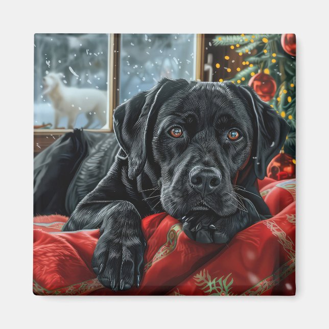 Black Labrador Dog Christmas Festive Magnet (Front)