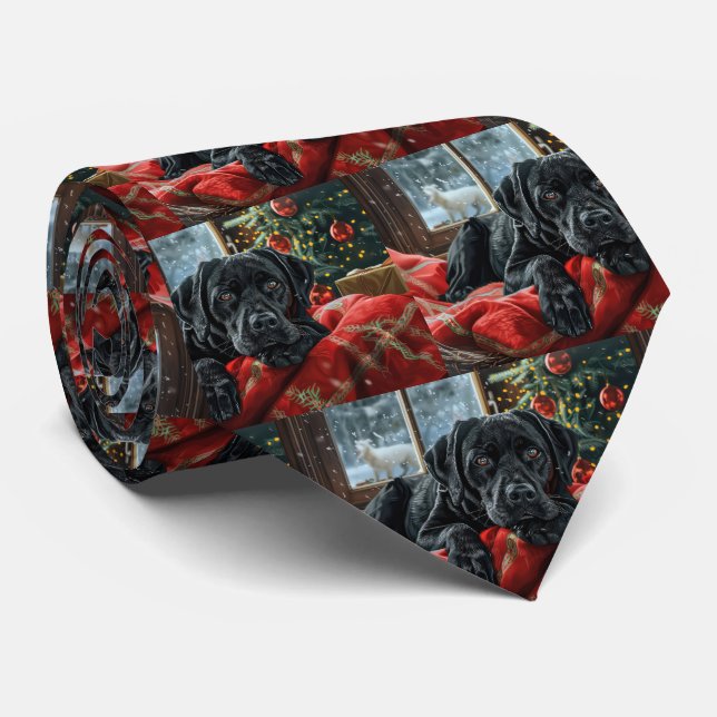 Black Labrador Dog Christmas Festive Tie (Rolled)