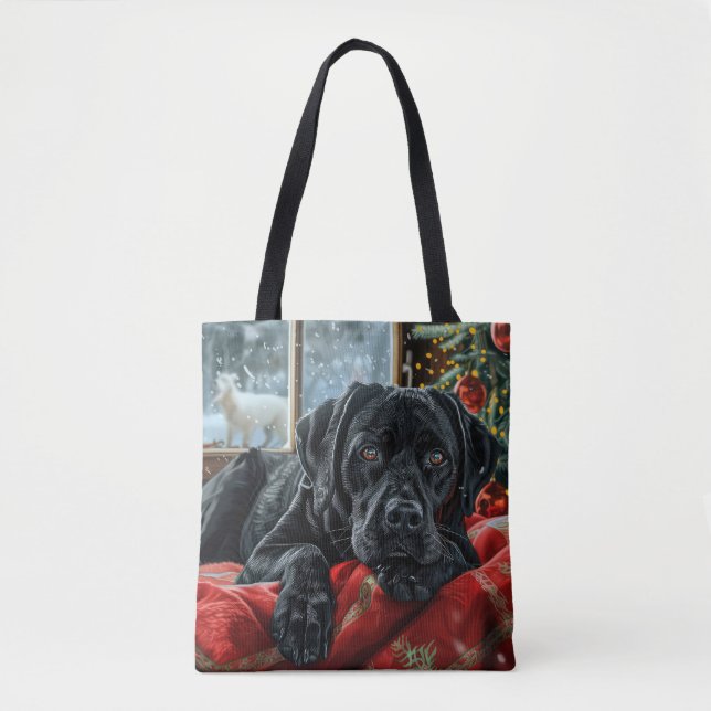 Black Labrador Dog Christmas Festive Tote Bag (Front)