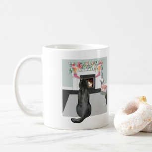 Black Labrador Dog Christmas Fireplace Scene Coffee Mug
