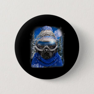 Black Labrador Dog In Winter Ski 6 Cm Round Badge