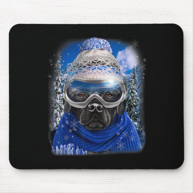 Black Labrador Dog In Winter Ski  Mouse Pad (Front)