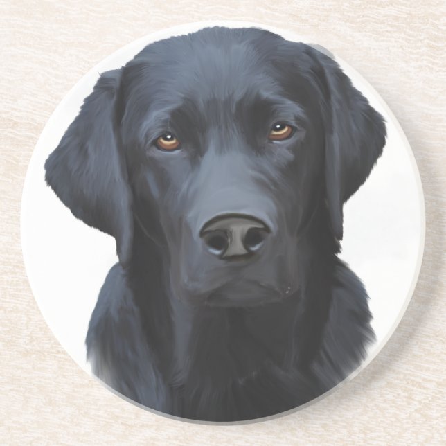 Black Labrador Dog Water Colour Art Painting Coaster (Front)