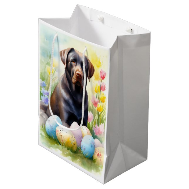 Black Labrador Dog with Easter Eggs Holiday Medium Gift Bag (Front Angled)