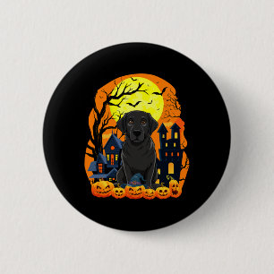 Black Labrador Dog With Pumpkins Funny Scary 6 Cm Round Badge