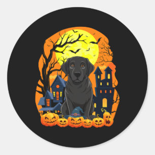 Black Labrador Dog With Pumpkins Funny Scary Classic Round Sticker