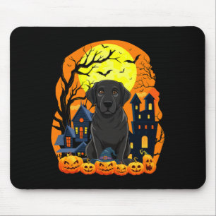 Black Labrador Dog With Pumpkins Funny Scary Mouse Pad