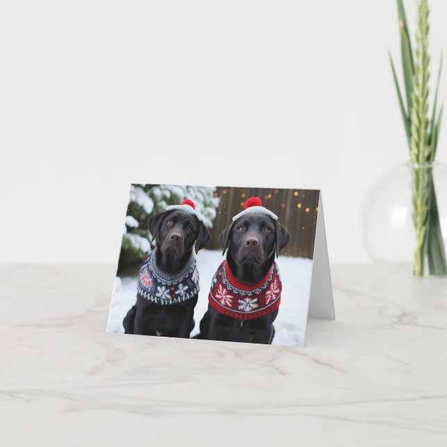 Black Labrador Dogs Christmas Card (Front)