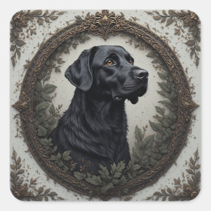 Black Labrador Elegantly Styled Portrait Square Sticker