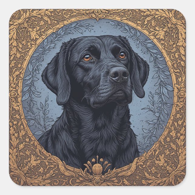 Black Labrador Elegantly Styled Portrait Square Sticker (Front)