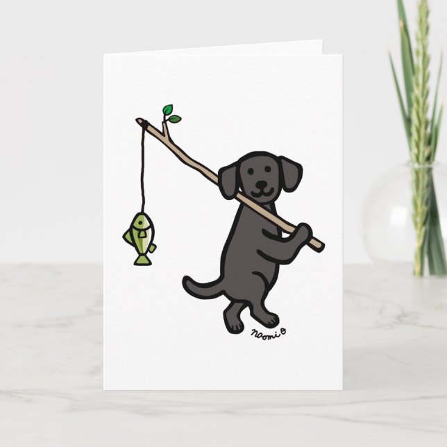 Black Labrador Fishing Cartoon  Card (Front)