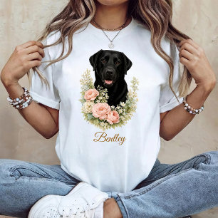 Black Labrador Floral Portrait T-Shirt