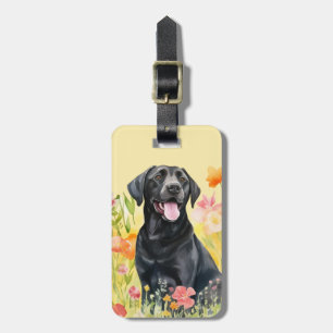 Black Labrador Flower Luggage Tag
