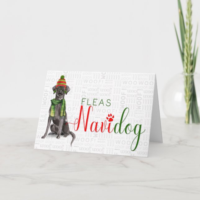 Black Labrador Funny Fleas Navidog Christmas Holiday Card (Front)