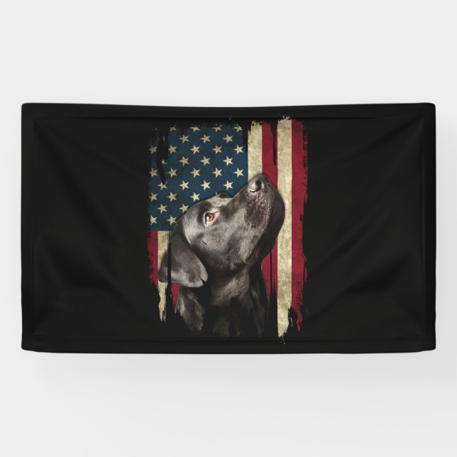 Black Labrador Gift USA Flag Lab Owner Duck Hunter Banner (Horizontal)