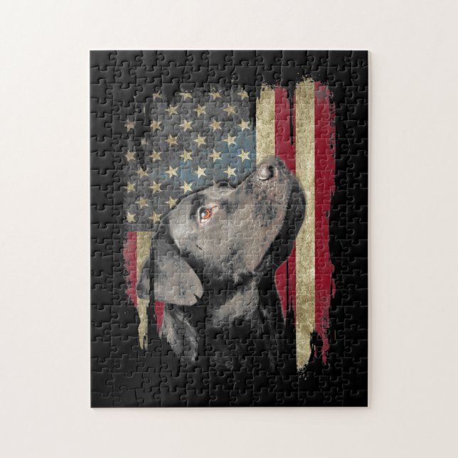Black Labrador Gift USA Flag Lab Owner Duck Hunter Jigsaw Puzzle (Vertical)